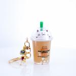 BROWN Glitter Cat Drink Keychain