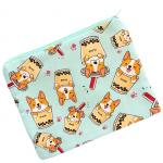 Corgi Boba Bubble Tea Zippered Pouch Bag in Mint Green