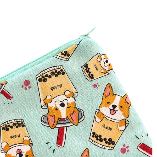 Corgi Boba Bubble Tea Zippered Pouch Bag in Mint Green picture