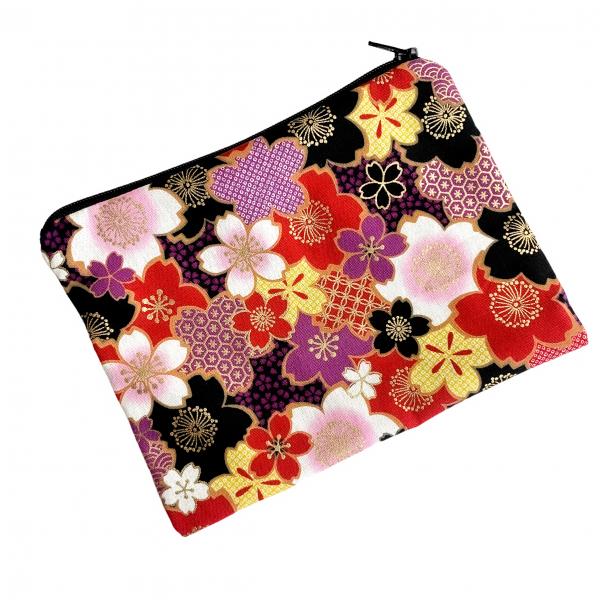 Black Sakura Cherry Blossom Zippered Pouch Bag