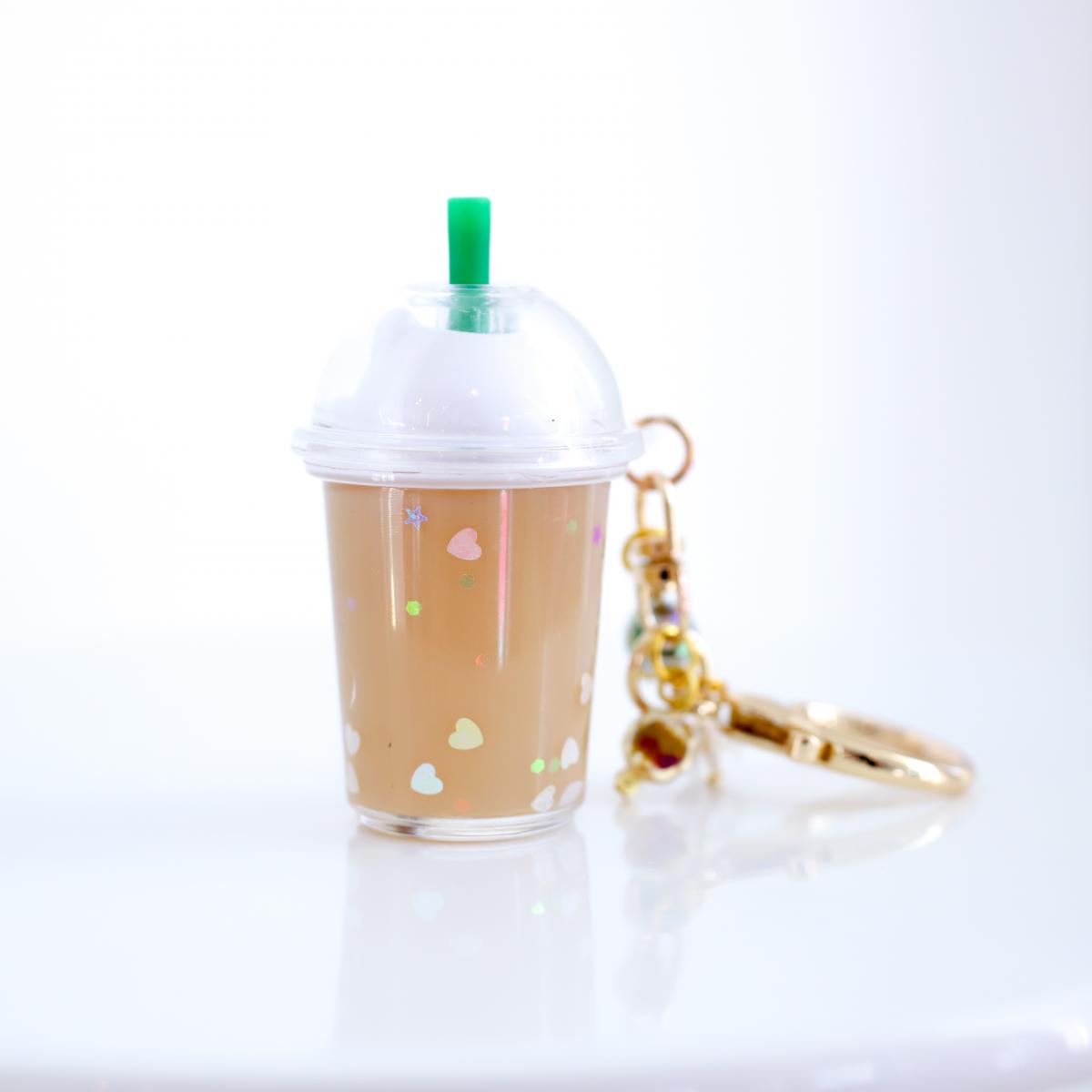 BROWN Glitter Cat Drink Keychain picture