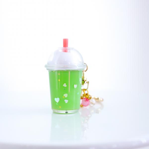 GREEN Glitter Cat Drink Keychain picture