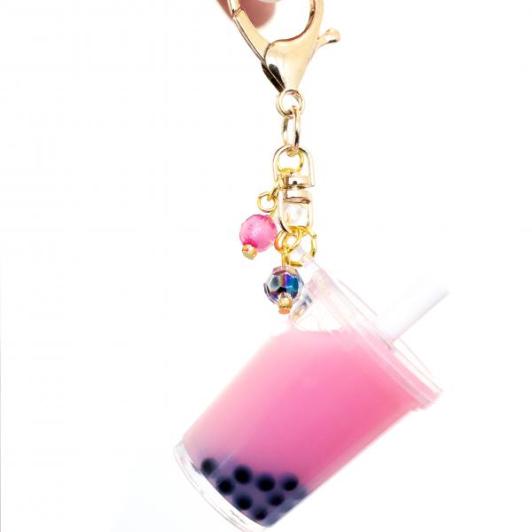 Dark Pink Boba Bubble Tea Keychain picture