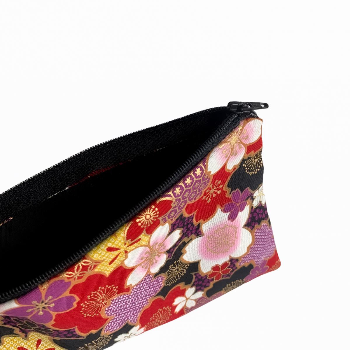Black Sakura Cherry Blossom Zippered Pouch Bag picture