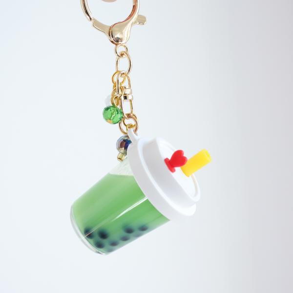 GREEN Boba Keychain with White Lid Filled with REAL LIQUID picture