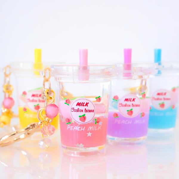 REAL LIQUID - PEACHY PINK Color - Peach Milk Drink Keychain Charm