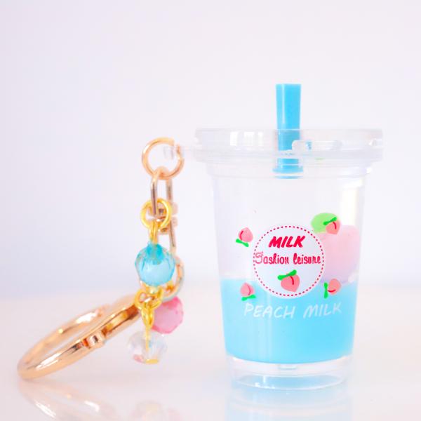 REAL LIQUID - BLUE Peach Milk Drink Keychain Charm picture