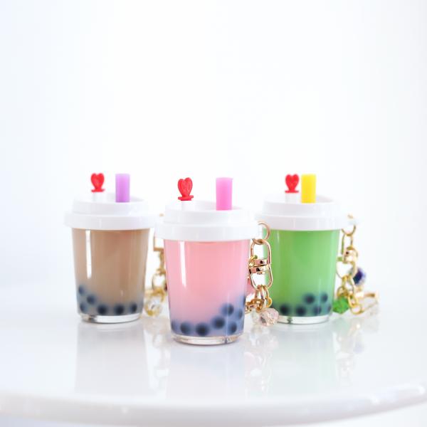 GREEN Boba Keychain with White Lid Filled with REAL LIQUID picture