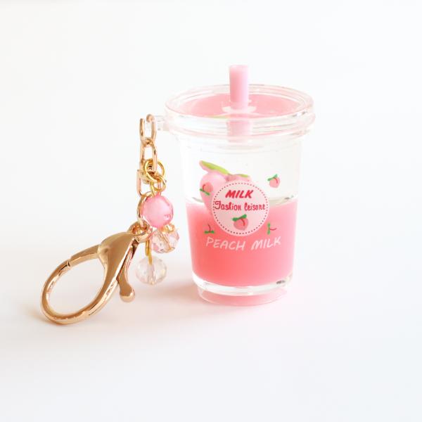 REAL LIQUID - PEACHY PINK Color - Peach Milk Drink Keychain Charm picture