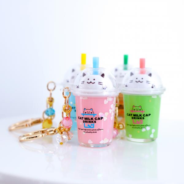 PINK Glitter Cat Drink Keychain picture