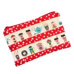 Red Cat Cafe Themed Bag Featuring Coffee, Tea, and Boba Bubble Tea Drinks
