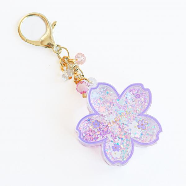 PURPLE Sakura Glitter Shaker Keychain