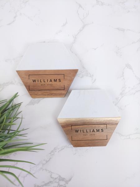 Personalized Marble Wooden Hexagon Coaster picture