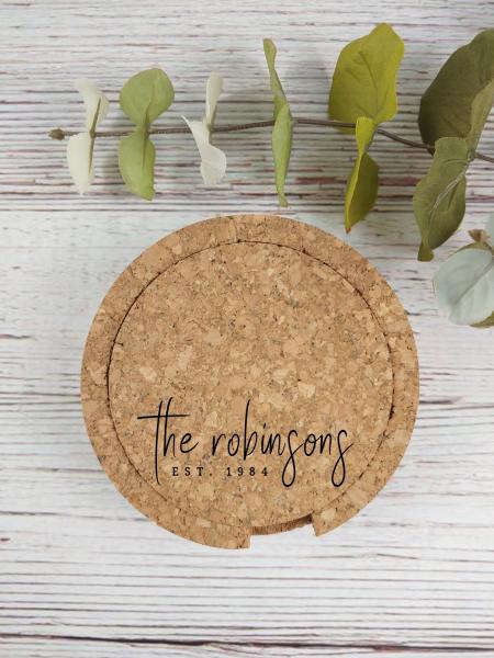 Personalized Cork Coaster Set of 4 with Holder picture