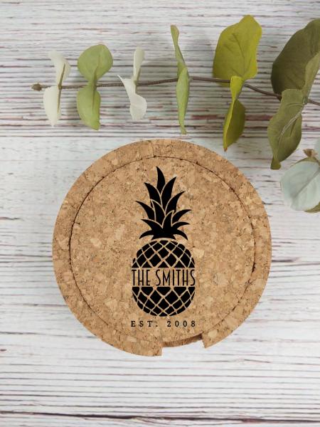 Personalized Cork Coaster Set of 4 with Holder