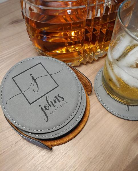 Vegan Leather Coaster Set Round picture