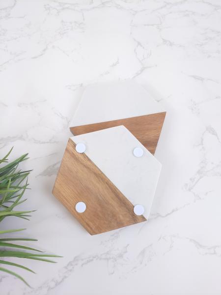 Personalized Marble Wooden Hexagon Coaster picture