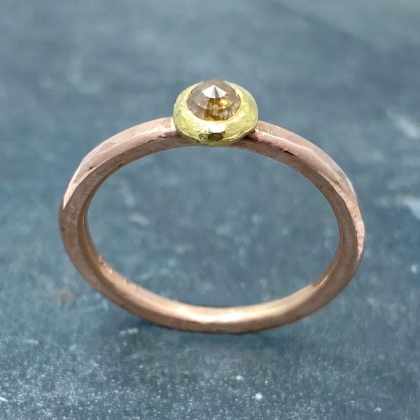 Forged: Champagne-Colored Diamond and Rose Gold Hammered Ring picture