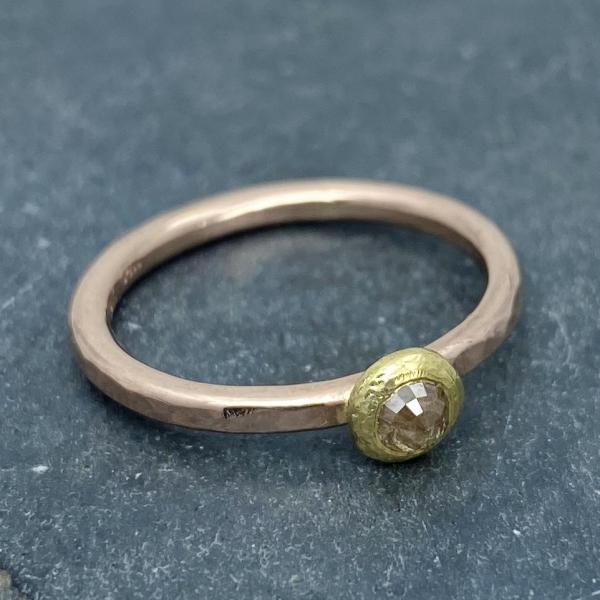 Forged: Champagne-Colored Diamond and Rose Gold Hammered Ring picture