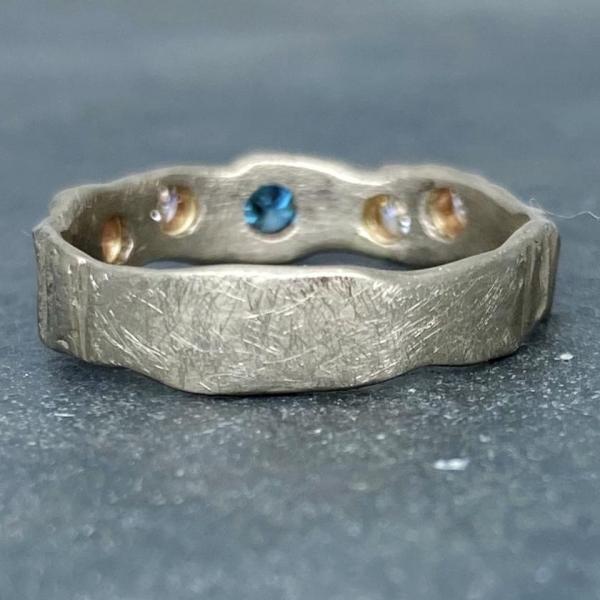 Textured Bark: Blue and White Diamonds/Palladium White Gold Ring picture