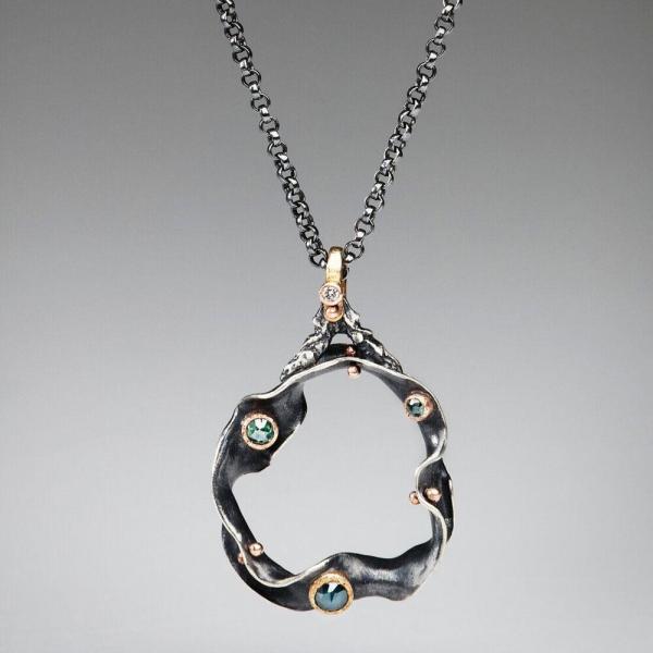 Organic Matter: Blue Diamond Wave/Curvaceous Rivet Necklace picture