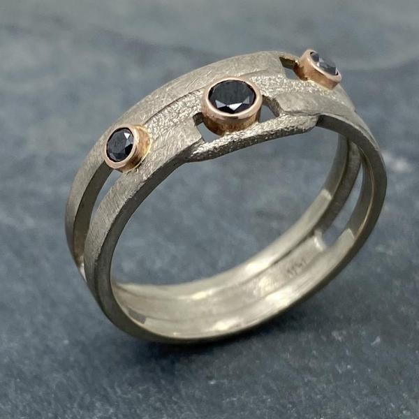 Geometry Perfected: Black Diamonds and Palladium White Gold Ring picture