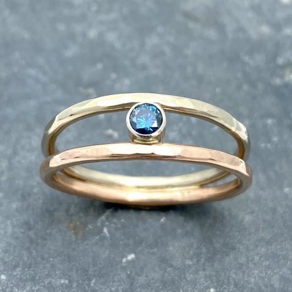 Parallel Universe: Blue Diamond and White/Rose Gold Ring picture