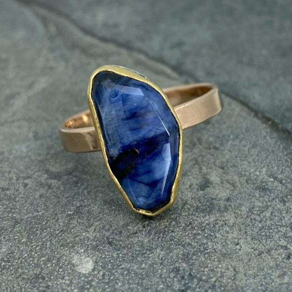 Natural Wonder: Blue Sapphire/Blue Diamonds Rose Gold Ring picture