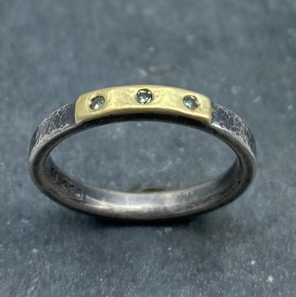 Modern Simplicity: Olive Green Diamonds and Sterling Silver Ring picture