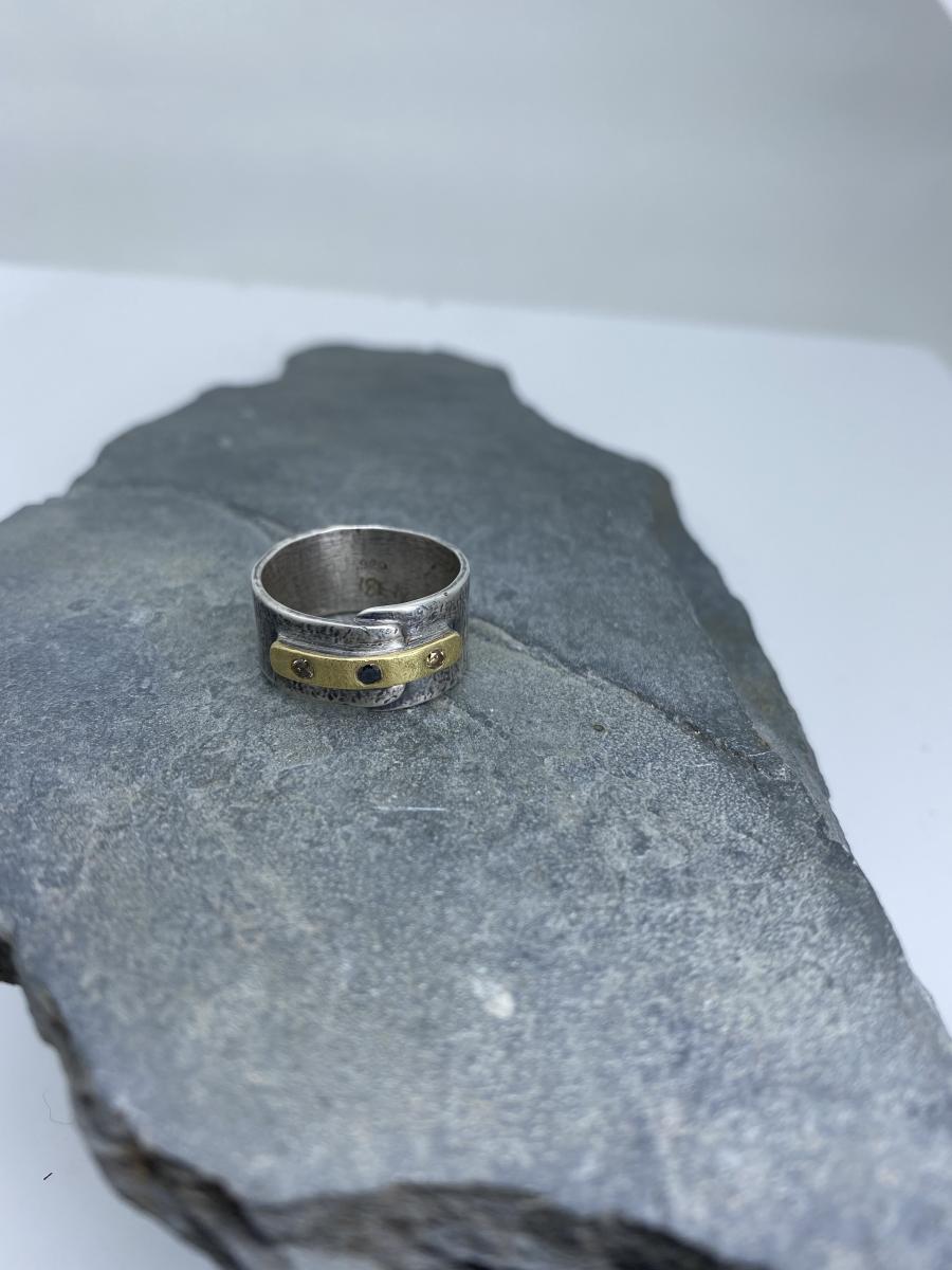 Modern Simplicity: Chocolate and Black Diamonds/Yellow Gold and Sterling Silver Ring picture