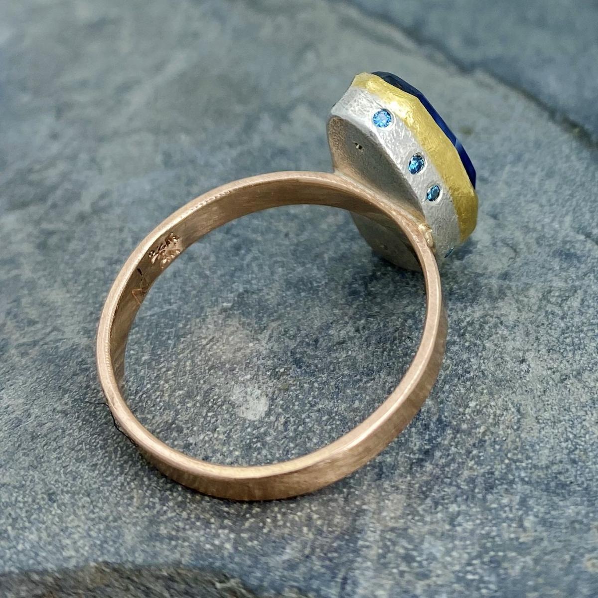 Natural Wonder: Blue Sapphire/Blue Diamonds Rose Gold Ring picture