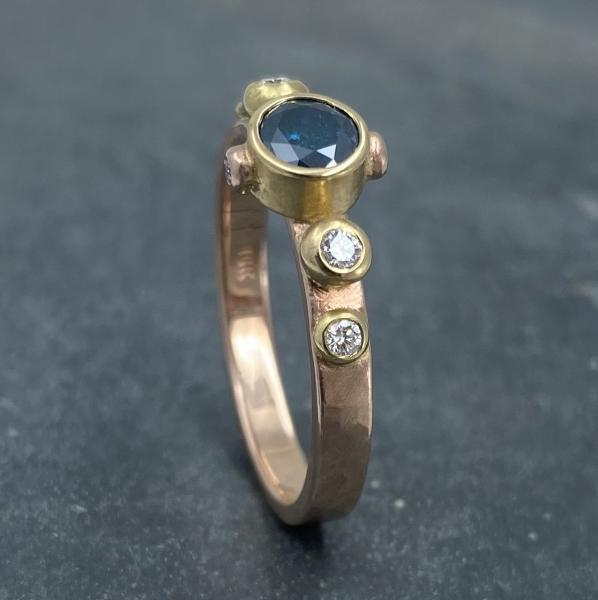 Contemporary Classical: Blue and White Diamonds Rose Gold Ring picture
