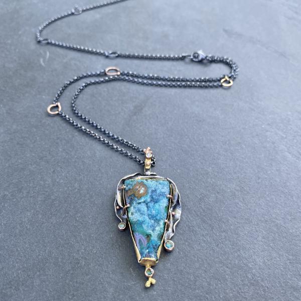 Natural Wonder: Angular Chrysocolla and Malachite Druzy Necklace picture