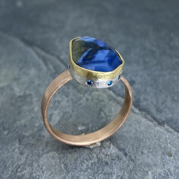 Natural Wonder: Blue Sapphire/Blue Diamonds Rose Gold Ring picture