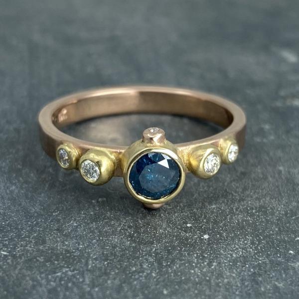 Contemporary Classical: Blue and White Diamonds Rose Gold Ring picture