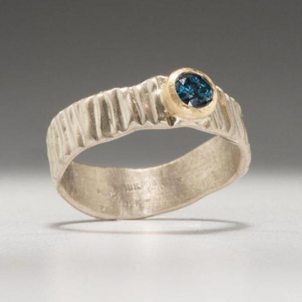 Textured Bark: Blue Diamond and Palladium White Gold Ring picture
