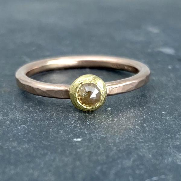 Forged: Champagne-Colored Diamond and Rose Gold Hammered Ring picture