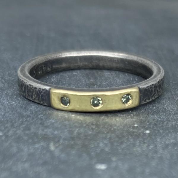 Modern Simplicity: Olive Green Diamonds and Sterling Silver Ring picture