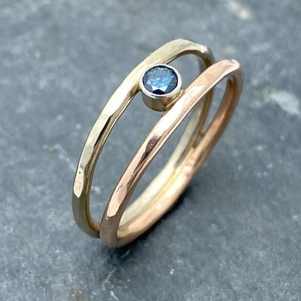 Parallel Universe: Blue Diamond and White/Rose Gold Ring picture