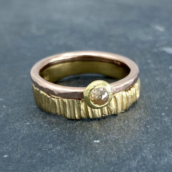 Forged: Champagne-Colored Diamond and Rose Gold Hammered Ring picture