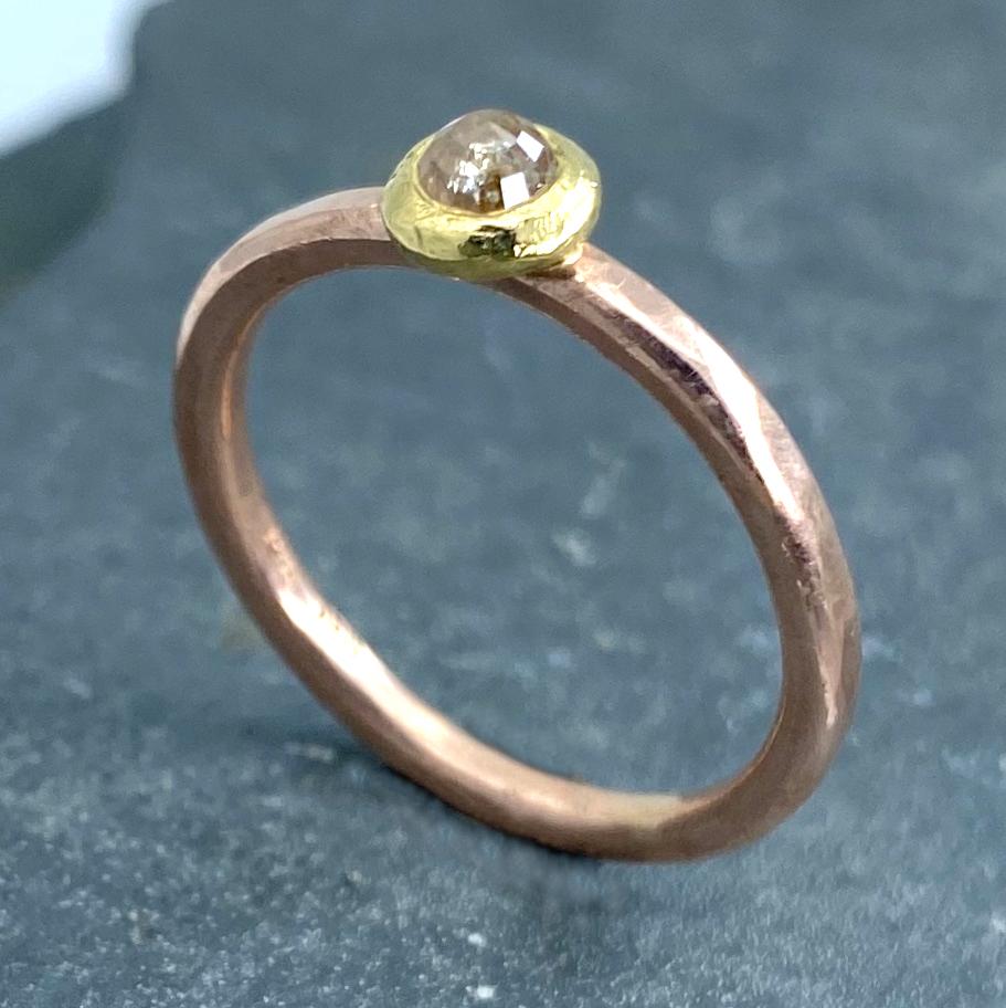 Forged: Champagne-Colored Diamond and Rose Gold Hammered Ring picture