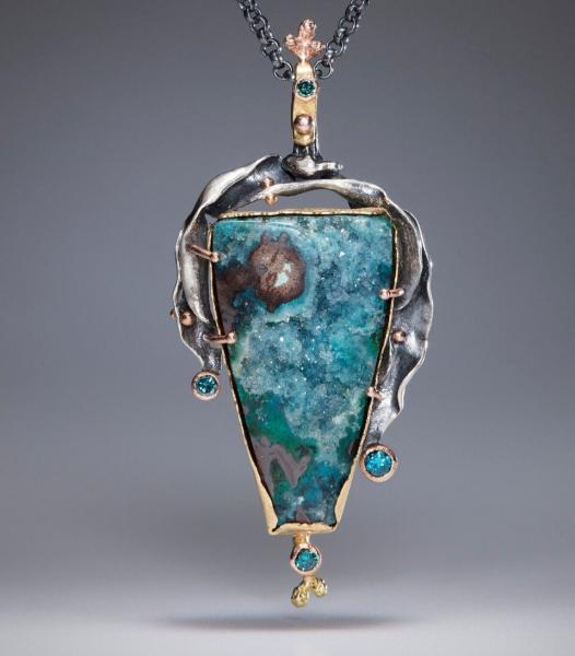 Natural Wonder: Angular Chrysocolla and Malachite Druzy Necklace picture