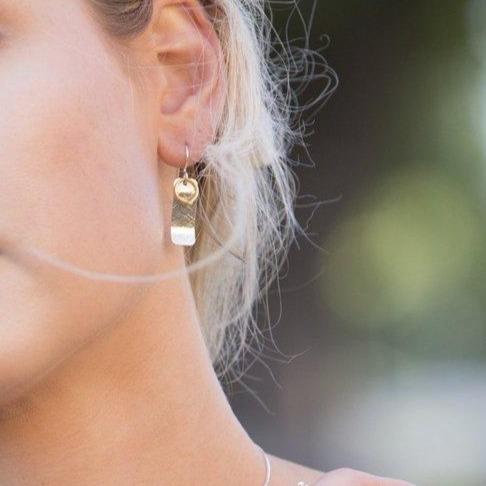 Gilded: Loop/Woven Rectangle Layered Drop Earrings picture