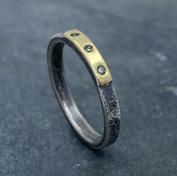 Modern Simplicity: Olive Green Diamonds and Sterling Silver Ring