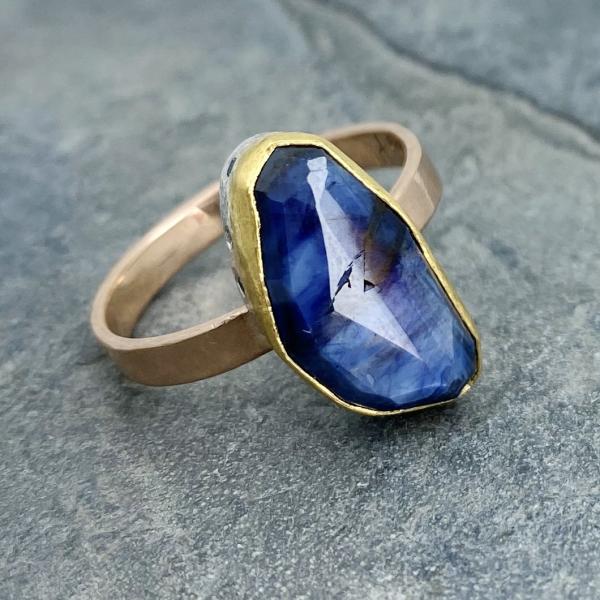 Natural Wonder: Blue Sapphire/Blue Diamonds Rose Gold Ring picture