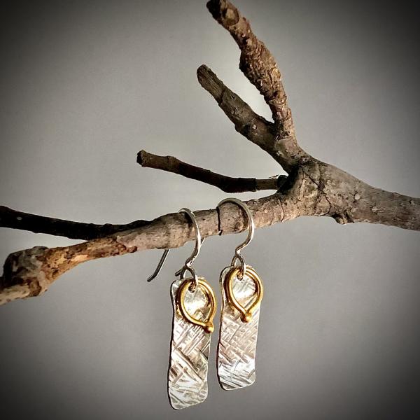 Gilded: Loop/Woven Rectangle Layered Drop Earrings picture