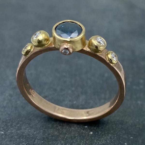 Contemporary Classical: Blue and White Diamonds Rose Gold Ring picture