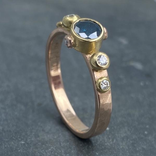 Contemporary Classical: Blue and White Diamonds Rose Gold Ring picture