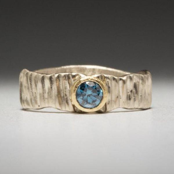 Textured Bark: Blue Diamond and Palladium White Gold Ring picture