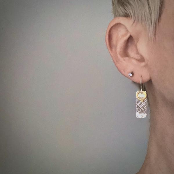 Gilded: Loop/Woven Rectangle Layered Drop Earrings picture